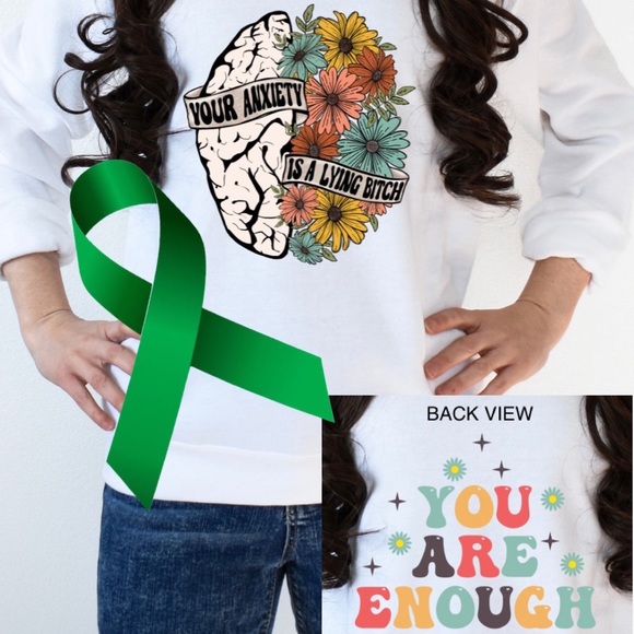 Anxiety is a liar mental health graphic crewneck sweatshirt oversized large - Picture 1 of 9